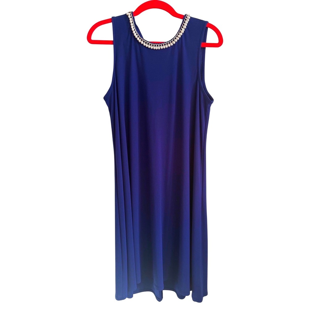 Karl Lagerfeld Paris Blue Pearl Chain Embellished Shift Dress Womens 8